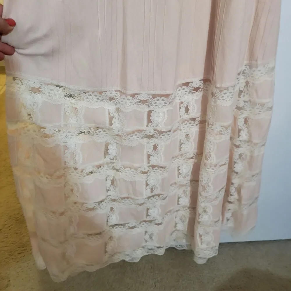 Free People Maxi Dress Rose Pink Slip Lace Boho Festival Prairie Y2K Babydoll